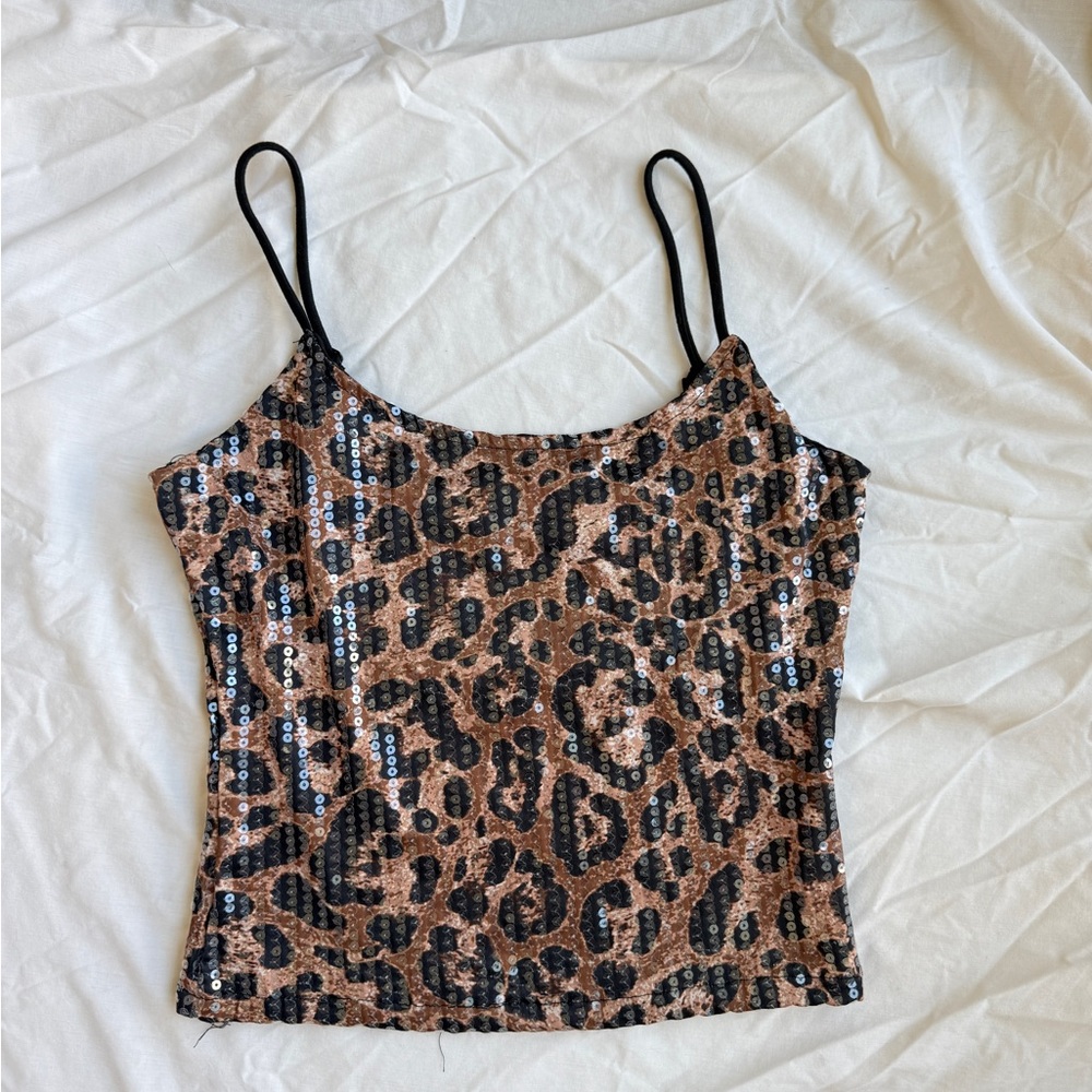 Leopard Print Sequin Cami Top